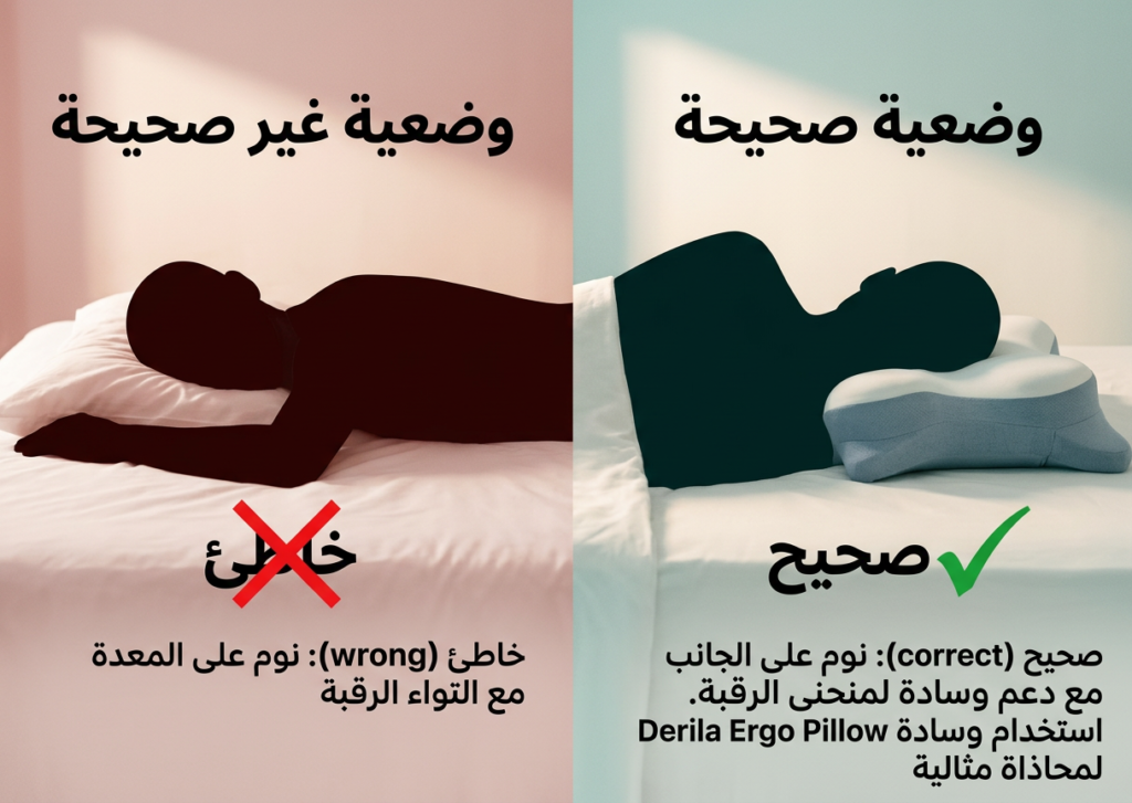 كيف تنام لتتجنب آلام الرقبة — وضعية صحيحة مقابل خاطئة