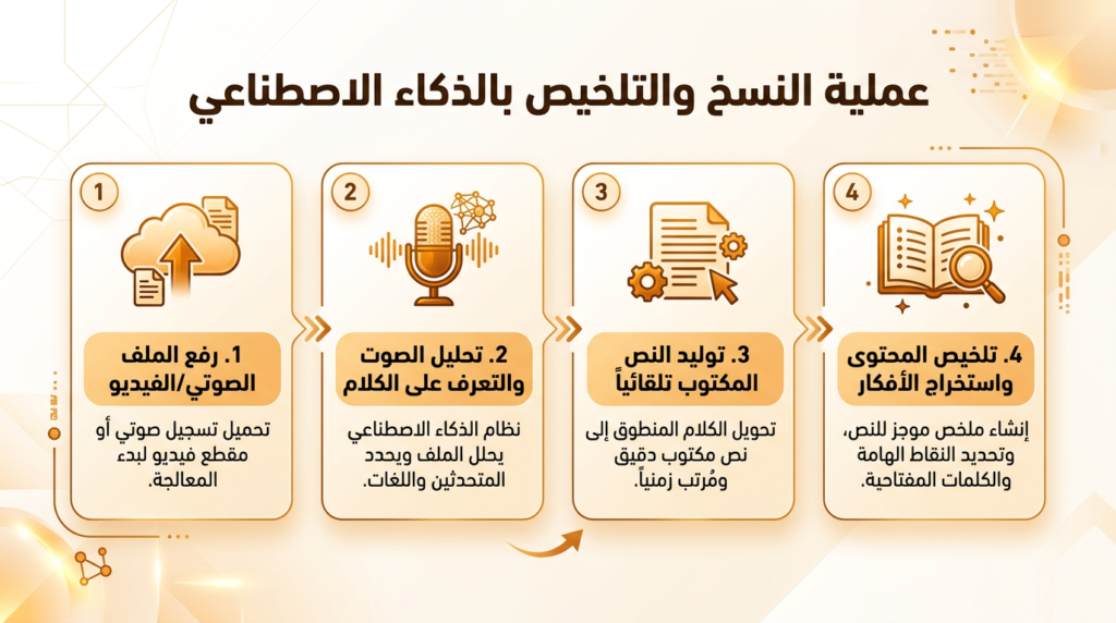 خطوات تفريغ المحاضرات بالذكاء الاصطناعي – رفع، تفريغ، مراجعة
