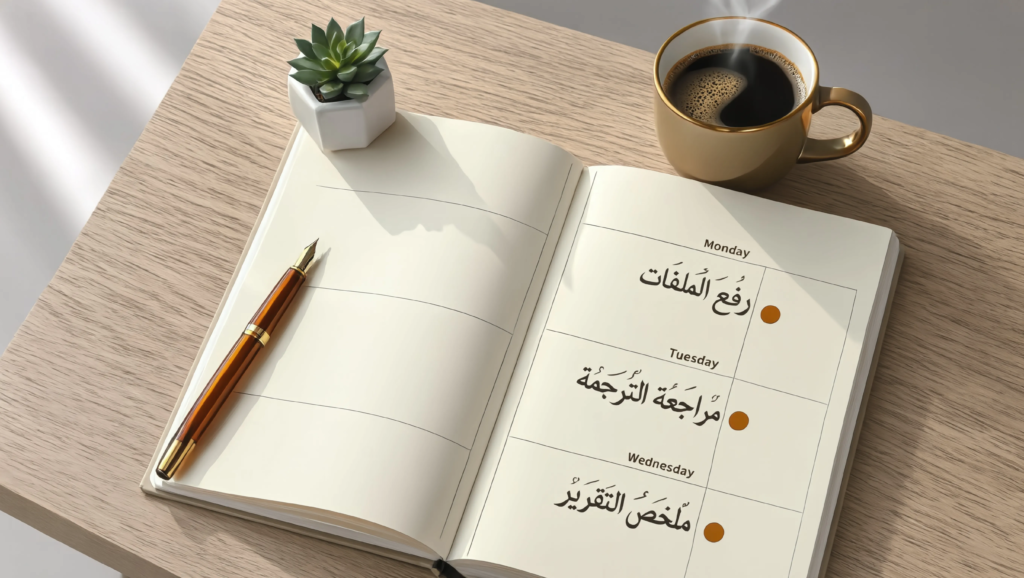 جدول أسبوعي لـ تفريغ المحاضرات – مهام يومية واضحة